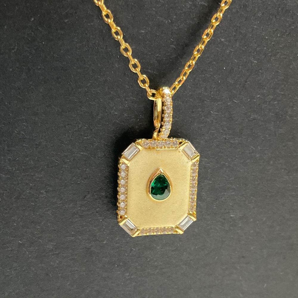 Matte 14k Gold Vermeil Cz Pendant Necklace